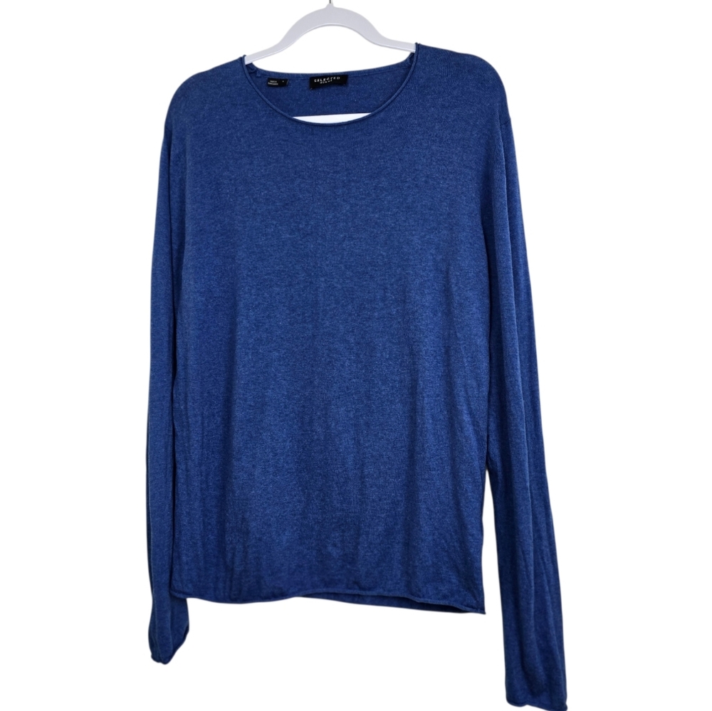 Selected Homme Blue Silk Blend Crewneck Sweater Men’s L Lightweight Luxury Knit